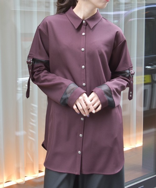 axes femme（アクシーズファム）の「ハトメシャツチュニック（チュニック・レディース・ワイン/ブラック・FREE）」の2枚目の写真