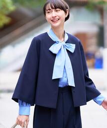 ノーカラージャケット 襟 フリル ブラウス」に該当するレディースの