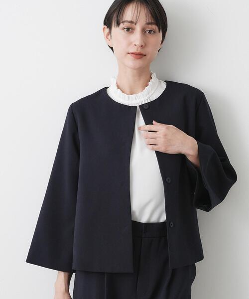 Dessin(デッサン)の「【入卒/セレモニー/セットアップ可能】テントラインダブルクロスジャケット(ノーカラージャケット・レディース・ブラック/ネイビー・01/03/02)」の15枚目の写真