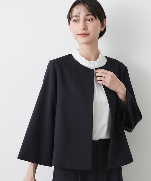 Dessin(デッサン)の「【入卒/セレモニー/セットアップ可能】テントラインダブルクロスジャケット(ノーカラージャケット・レディース・ブラック/ネイビー・01/03/02)」の16枚目の写真