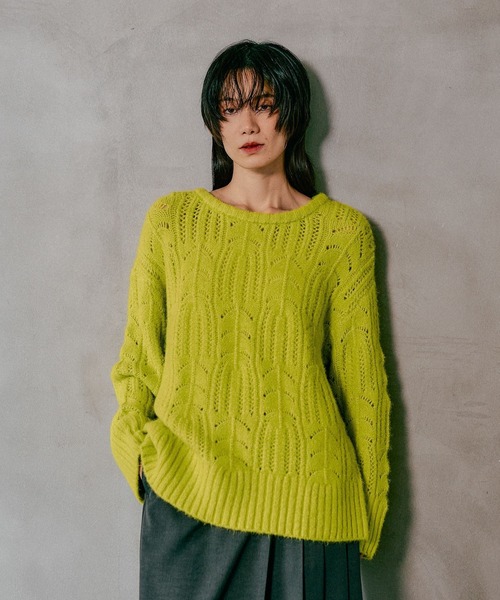 LEPSIM（レプシィム）の「3.5ゲージ柄編みルーズプルオーバー　611368（ニット/セーター・レディース・レッド/グレー/アイボリー/ライトグリーン・FREE）」の4枚目の写真