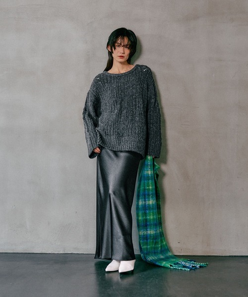 LEPSIM（レプシィム）の「3.5ゲージ柄編みルーズプルオーバー　611368（ニット/セーター・レディース・レッド/グレー/アイボリー/ライトグリーン・FREE）」の7枚目の写真