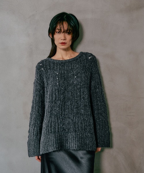 LEPSIM（レプシィム）の「3.5ゲージ柄編みルーズプルオーバー　611368（ニット/セーター・レディース・レッド/グレー/アイボリー/ライトグリーン・FREE）」の8枚目の写真