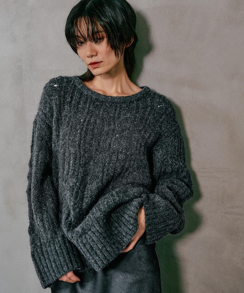 LEPSIM（レプシィム）の「3.5ゲージ柄編みルーズプルオーバー　611368（ニット/セーター・レディース・レッド/グレー/アイボリー/ライトグリーン・FREE）」の9枚目の写真