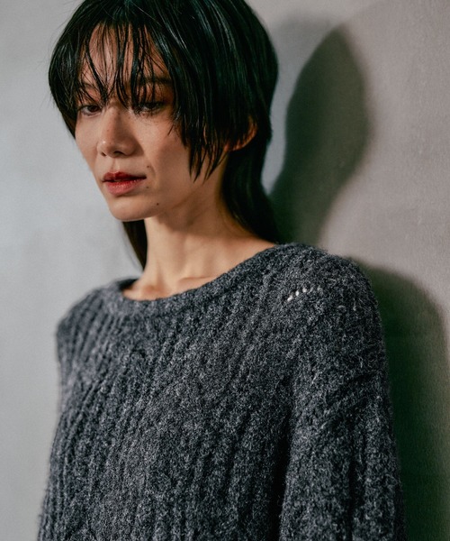 LEPSIM（レプシィム）の「3.5ゲージ柄編みルーズプルオーバー　611368（ニット/セーター・レディース・レッド/グレー/アイボリー/ライトグリーン・FREE）」の10枚目の写真