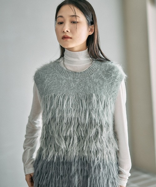 LEPSIM(レプシィム)の「5ゲージシャギーMIXベスト 611427(ベスト・レディース・ブルー/ブラウン/グレー・FREE)」の2枚目の写真