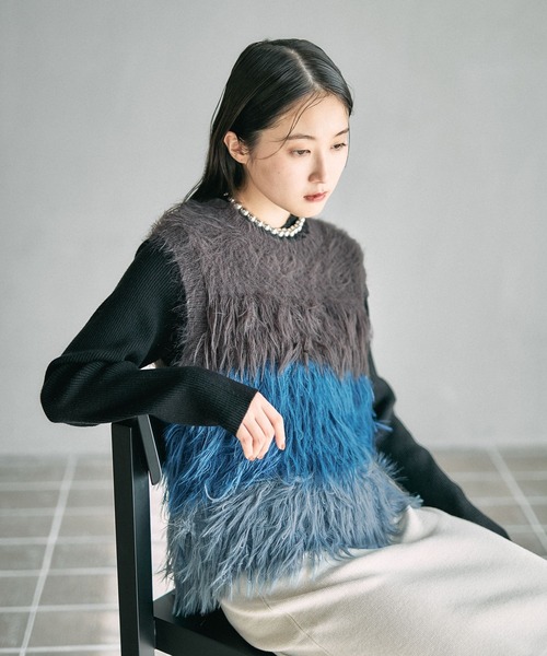 LEPSIM(レプシィム)の「5ゲージシャギーMIXベスト 611427(ベスト・レディース・ブルー/ブラウン/グレー・FREE)」の3枚目の写真