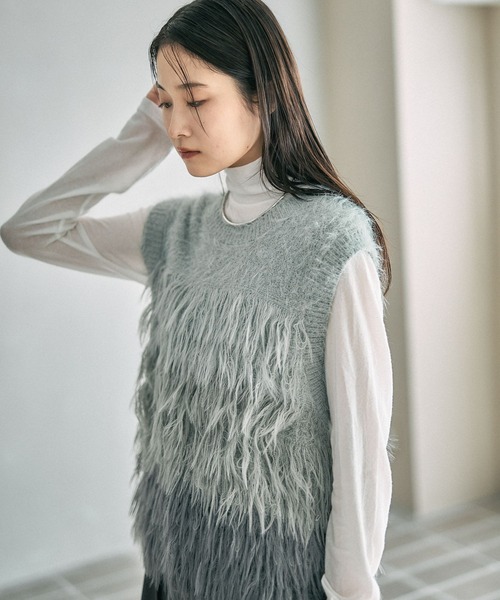 LEPSIM(レプシィム)の「5ゲージシャギーMIXベスト 611427(ベスト・レディース・ブルー/ブラウン/グレー・FREE)」の6枚目の写真