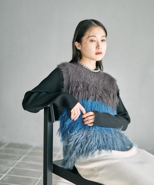 LEPSIM(レプシィム)の「5ゲージシャギーMIXベスト 611427(ベスト・レディース・ブルー/ブラウン/グレー・FREE)」の11枚目の写真