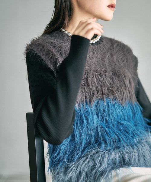 LEPSIM(レプシィム)の「5ゲージシャギーMIXベスト 611427(ベスト・レディース・ブルー/ブラウン/グレー・FREE)」の13枚目の写真