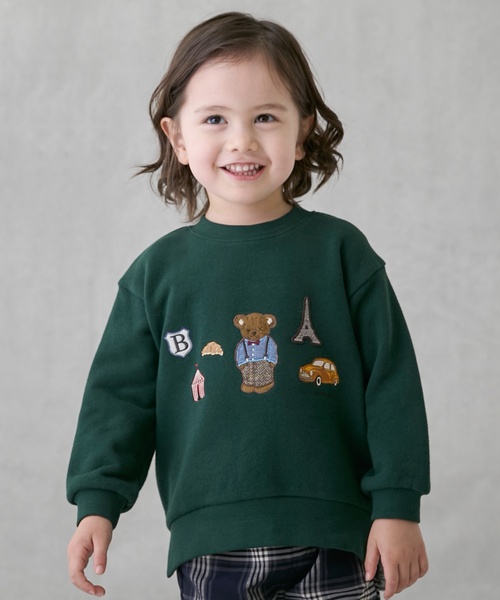 petit main（プティマイン）の「くまモチーフトレーナー（スウェット・キッズ・グリーン/キナリ/ネイビー・110cm/100cm/120cm/130cm/80ｃｍ/90cm）」の3枚目の写真