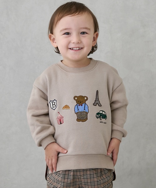 petit main（プティマイン）の「くまモチーフトレーナー（スウェット・キッズ・グリーン/キナリ/ネイビー・110cm/100cm/120cm/130cm/80ｃｍ/90cm）」の2枚目の写真