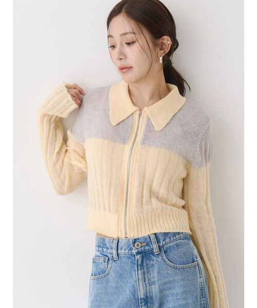 CALNAMUR（カルナムール）の「フロントジップバイカラーニット（ニット/セーター・レディース・ライトブルー/ピンク/イエロー・FREE）」の3枚目の写真