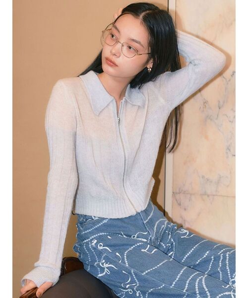 CALNAMUR（カルナムール）の「フロントジップバイカラーニット（ニット/セーター・レディース・ライトブルー/ピンク/イエロー・FREE）」の2枚目の写真