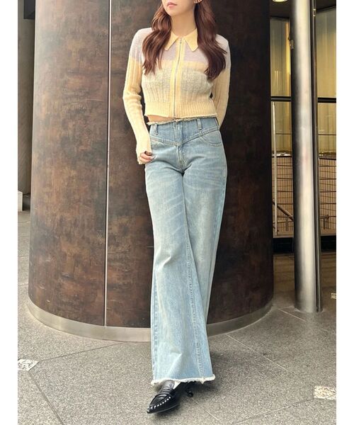 CALNAMUR（カルナムール）の「フロントジップバイカラーニット（ニット/セーター・レディース・ライトブルー/ピンク/イエロー・FREE）」の7枚目の写真