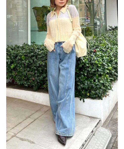 CALNAMUR（カルナムール）の「フロントジップバイカラーニット（ニット/セーター・レディース・ライトブルー/ピンク/イエロー・FREE）」の9枚目の写真