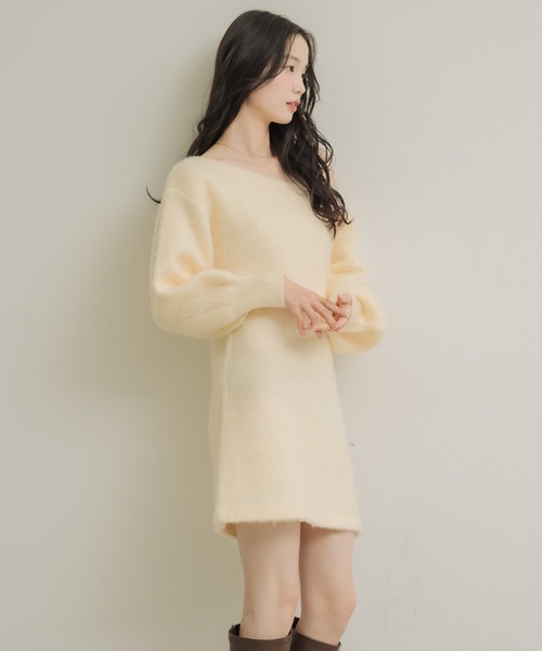 NEUNA（ヌナ）の「ワンショルニットミニワンピ（ワンピース・レディース・ベージュ/ダークブラウン/アイボリー・FREE）」の14枚目の写真