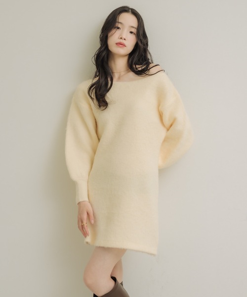 NEUNA（ヌナ）の「ワンショルニットミニワンピ（ワンピース・レディース・ベージュ/ダークブラウン/アイボリー・FREE）」の5枚目の写真