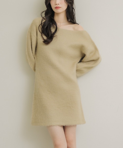 NEUNA（ヌナ）の「ワンショルニットミニワンピ（ワンピース・レディース・ベージュ/ダークブラウン/アイボリー・FREE）」の21枚目の写真