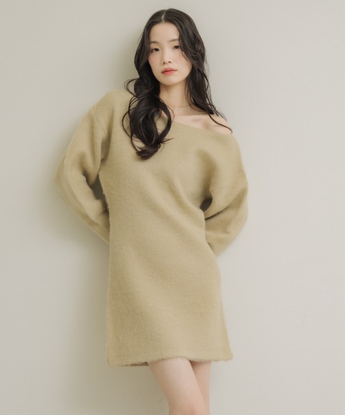 NEUNA（ヌナ）の「ワンショルニットミニワンピ（ワンピース・レディース・ベージュ/ダークブラウン/アイボリー・FREE）」の22枚目の写真