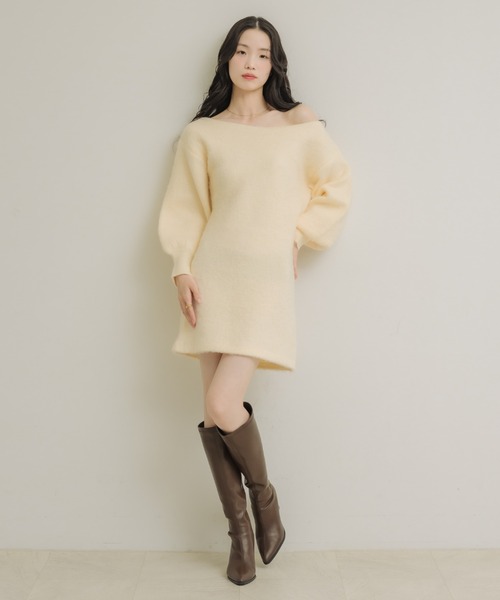 NEUNA（ヌナ）の「ワンショルニットミニワンピ（ワンピース・レディース・ベージュ/ダークブラウン/アイボリー・FREE）」の19枚目の写真