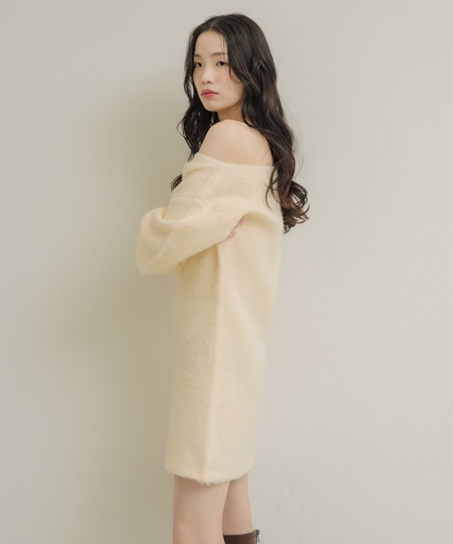 NEUNA（ヌナ）の「ワンショルニットミニワンピ（ワンピース・レディース・ベージュ/ダークブラウン/アイボリー・FREE）」の13枚目の写真