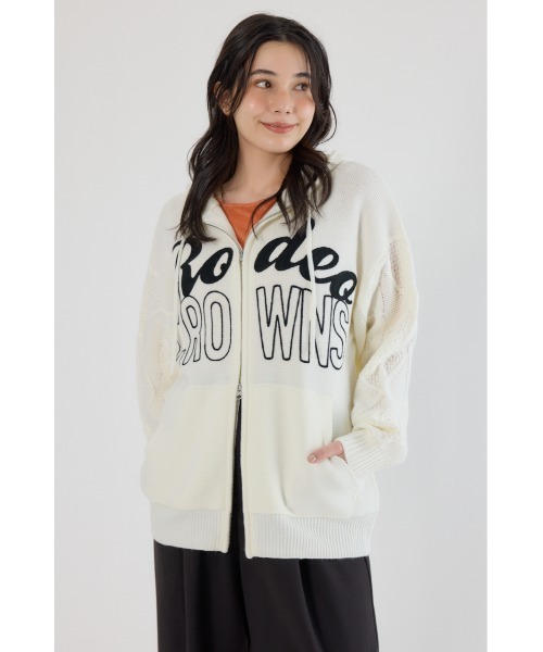 RODEO CROWNS WIDE BOWL(ロデオクラウンズワイドボウル)の「ロゴケーブルニットジップフーディー(パーカー・レディース・ブラック/オフホワイト/ライトカーキ/クリアレッド・FREE)」の10枚目の写真