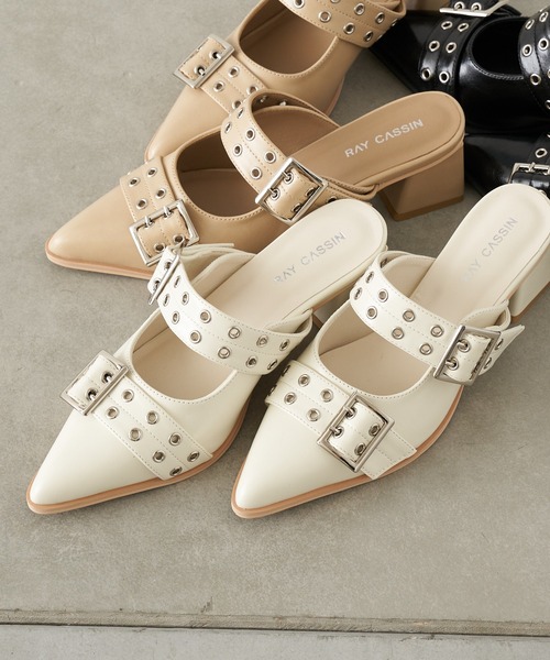 RAY CASSIN(レイカズン)の「アイレットミュール(その他シューズ・レディース・ブラック/ベージュ/ホワイト・S/L/M)」の4枚目の写真