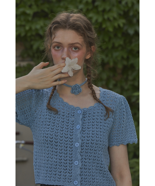 CORSAGE SET KNIT CARDIGAN_BLUE