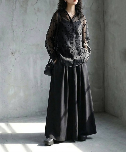 antiqua(アンティカ)の「ドット柄 シアー シャツ(シャツ/ブラウス・レディース・ブラック/ベージュ・ONESIZE)」の12枚目の写真