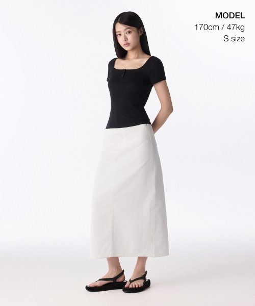 MUSINSA STANDARD WOMAN（ムシンサスタンダードウーマン）の「ウィメンズデニムマキシスカート[ホワイト]（スカート・レディース・その他・LARGE/MEDIUM/SMALL/X-SMALL）」の2枚目の写真