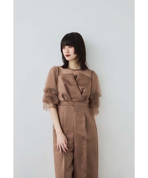 niana(ニアナ)の「ジャガードオールインワンドレス パンツドレス 結婚式 成人式 二次会 同窓会 入学式 卒業式 パーティードレス オケージョンドレス お呼ばれ(パンツドレス・レディース・ブラウン/グレー/ブラック/ネイビー/ブラック×ベージュ・M/S)」の6枚目の写真