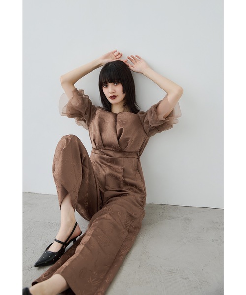 niana(ニアナ)の「ジャガードオールインワンドレス パンツドレス 結婚式 成人式 二次会 同窓会 入学式 卒業式 パーティードレス オケージョンドレス お呼ばれ(パンツドレス・レディース・ブラウン/グレー/ブラック/ネイビー/ブラック×ベージュ・M/S)」の12枚目の写真