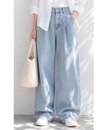 ホック付きタックデニムワイドパンツ