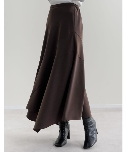 Re:EDIT（リエディ）の「[2026S/S COLLECTION][低身長サイズ有]ギンガムチェックアシンメトリーヘムスカート（スカート・レディース・ブラック/ブラウン・SHORT/MEDIUM/LARGE）」の7枚目の写真