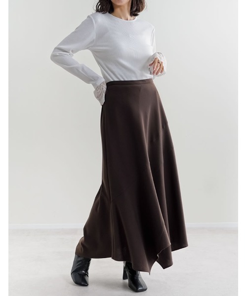 Re:EDIT（リエディ）の「[2026S/S COLLECTION][低身長サイズ有]ギンガムチェックアシンメトリーヘムスカート（スカート・レディース・ブラック/ブラウン・SHORT/MEDIUM/LARGE）」の6枚目の写真