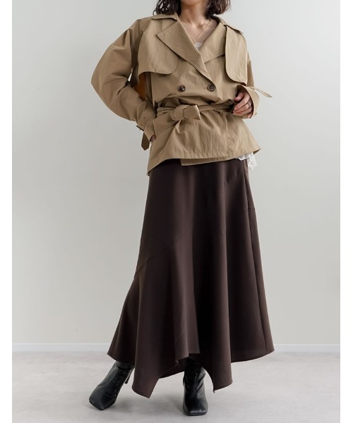 Re:EDIT（リエディ）の「[2026S/S COLLECTION][低身長サイズ有]ギンガムチェックアシンメトリーヘムスカート（スカート・レディース・ブラック/ブラウン・SHORT/MEDIUM/LARGE）」の8枚目の写真