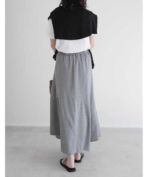 Re:EDIT（リエディ）の「[2026S/S COLLECTION][低身長サイズ有]ギンガムチェックアシンメトリーヘムスカート（スカート・レディース・ブラック/ブラウン・SHORT/MEDIUM/LARGE）」の20枚目の写真