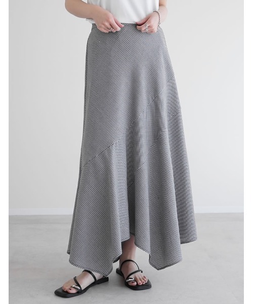 Re:EDIT（リエディ）の「[2026S/S COLLECTION][低身長サイズ有]ギンガムチェックアシンメトリーヘムスカート（スカート・レディース・ブラック/ブラウン・SHORT/MEDIUM/LARGE）」の21枚目の写真