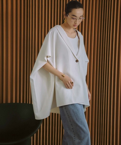ELFRANK（エルフランク）の「【2026SS】ポンチョフォルム オーバーサイズ ジレ ベスト ケープジャケット《着用動画あり》（テーラードジャケット・レディース・モカ/オフホワイト・FREE）」の16枚目の写真