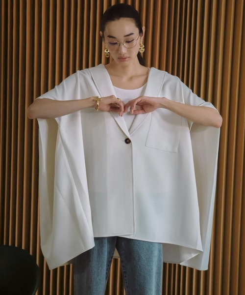 ELFRANK（エルフランク）の「【2026SS】ポンチョフォルム オーバーサイズ ジレ ベスト ケープジャケット《着用動画あり》（テーラードジャケット・レディース・モカ/オフホワイト・FREE）」の22枚目の写真