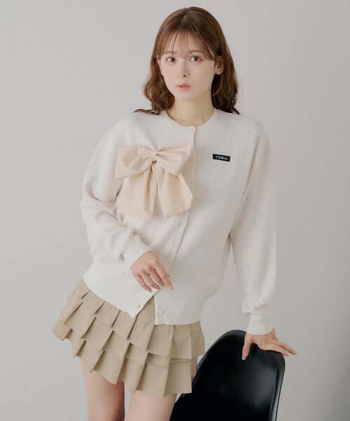 Chico（チコ）の「【WEB限定カラーあり】リボンルーズカーディガン（カーディガン/ボレロ・レディース・ホワイト系その他2/ピンク/ネイビー/グレー/アイボリー/ブルー系その他2・FREE）」の3枚目の写真
