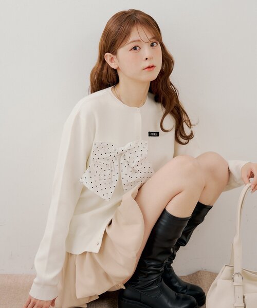 Chico（チコ）の「【WEB限定カラーあり】リボンルーズカーディガン（カーディガン/ボレロ・レディース・ホワイト系その他2/ピンク/ネイビー/グレー/アイボリー/ブルー系その他2・FREE）」の12枚目の写真
