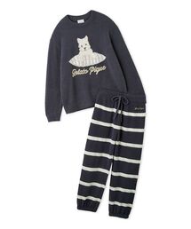 gelato pique（ジェラートピケ）の「【ONLINE限定】【UNISEX】エアリーモコプレイフルDOGジャガードプルオーバー&ボーダーロングパンツセット（ルームウェア/パジャマ）」