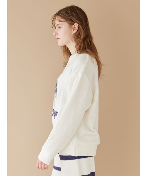 gelato pique(ジェラートピケ)の「【ONLINE限定】【UNISEX】エアリーモコプレイフルDOGジャガードプルオーバー&ボーダーロングパンツセット(ルームウェア/パジャマ・レディース・オフホワイト/ブルー/ネイビー・S-M/M-L)」の8枚目の写真