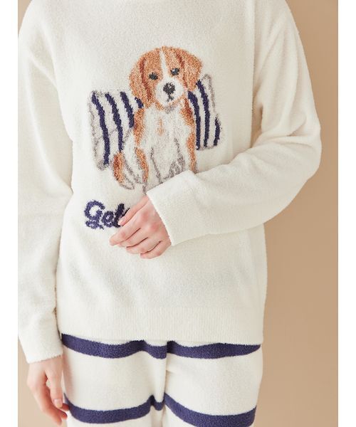 gelato pique(ジェラートピケ)の「【ONLINE限定】【UNISEX】エアリーモコプレイフルDOGジャガードプルオーバー&ボーダーロングパンツセット(ルームウェア/パジャマ・レディース・オフホワイト/ブルー/ネイビー・S-M/M-L)」の10枚目の写真