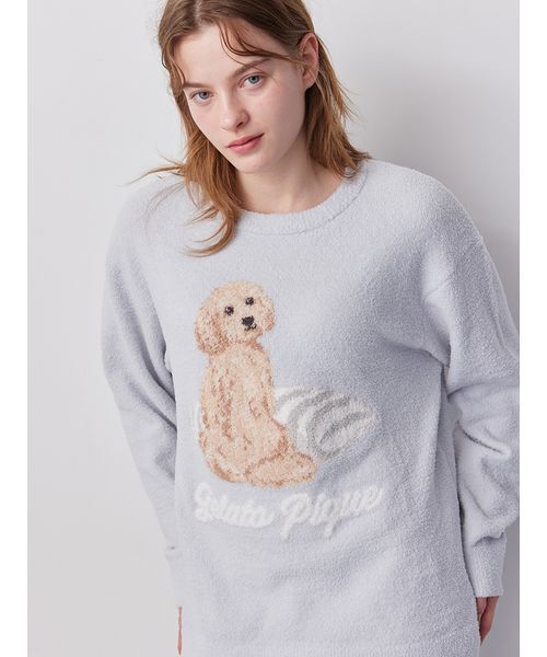 gelato pique(ジェラートピケ)の「【ONLINE限定】【UNISEX】エアリーモコプレイフルDOGジャガードプルオーバー&ボーダーロングパンツセット(ルームウェア/パジャマ・レディース・オフホワイト/ブルー/ネイビー・S-M/M-L)」の14枚目の写真