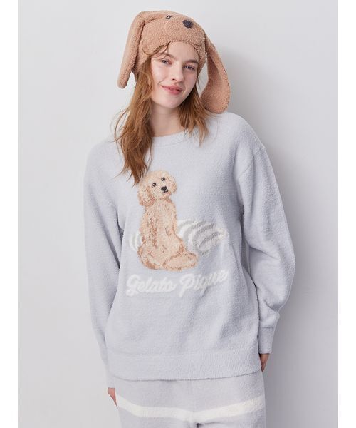 gelato pique(ジェラートピケ)の「【ONLINE限定】【UNISEX】エアリーモコプレイフルDOGジャガードプルオーバー&ボーダーロングパンツセット(ルームウェア/パジャマ・レディース・オフホワイト/ブルー/ネイビー・S-M/M-L)」の15枚目の写真
