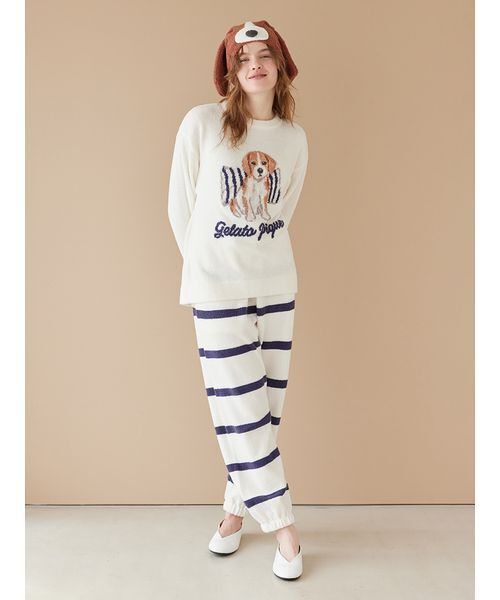 エアリーモコプレイフルDOGジャガードプルオーバー&ボーダーロングパンツセット ONLINE限定】【UNISEX】エアリーモコプレイフルDOGジャガードプル