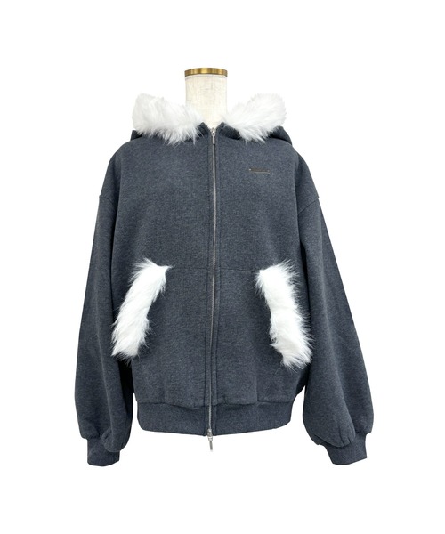 Rose Muse（ロゼミューズ）の「Fur trimming zip set up（スウェット・レディース・チャコールグレー・MEDIUM/SMALL）」の3枚目の写真
